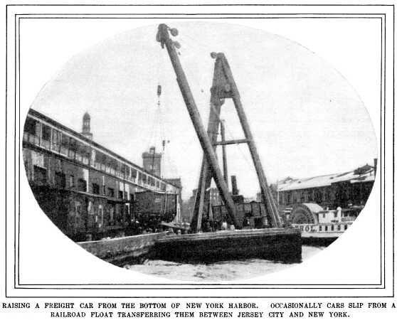 Raising a freight car from New York harbor